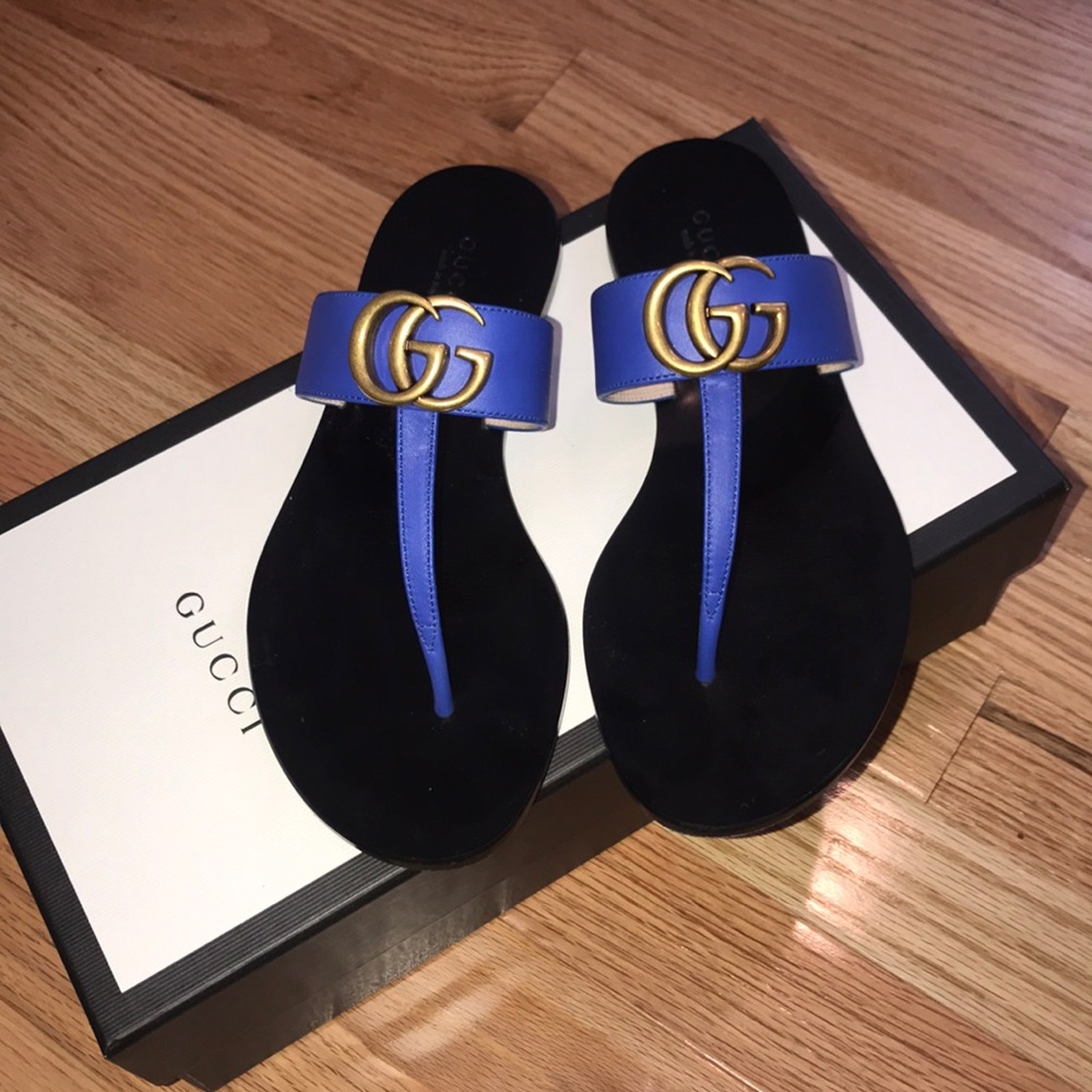 GUCCI Marmont T-Strap Sandal Blue Summer 5.5